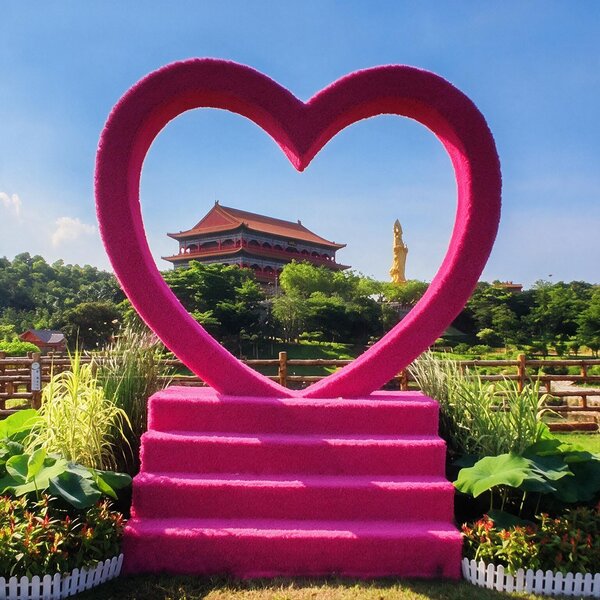 Heart‑shaped floral arch, large simulation plant art sculpture for events