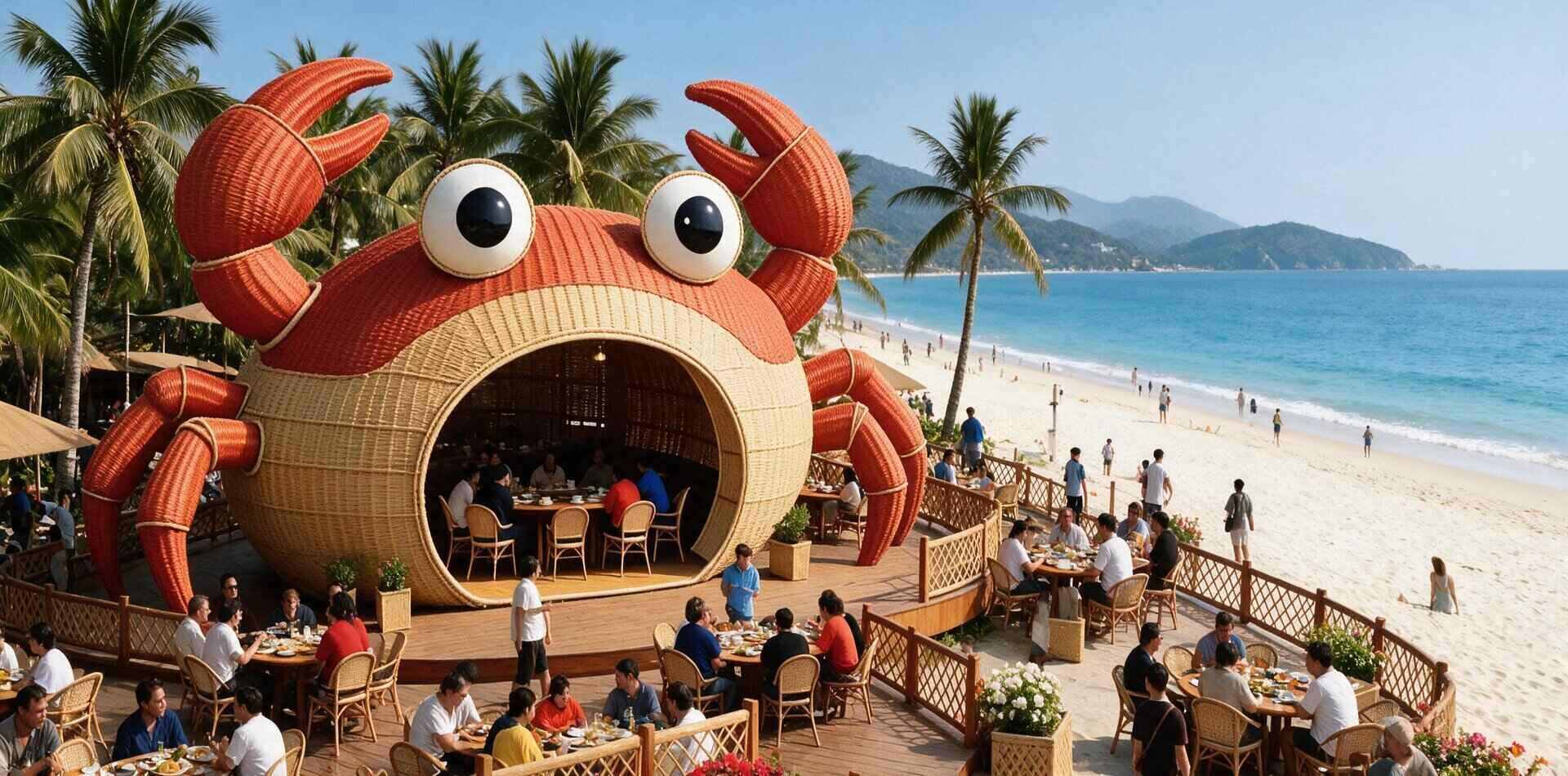 Giant crab simulation plant sculpture for seaside commercial venue