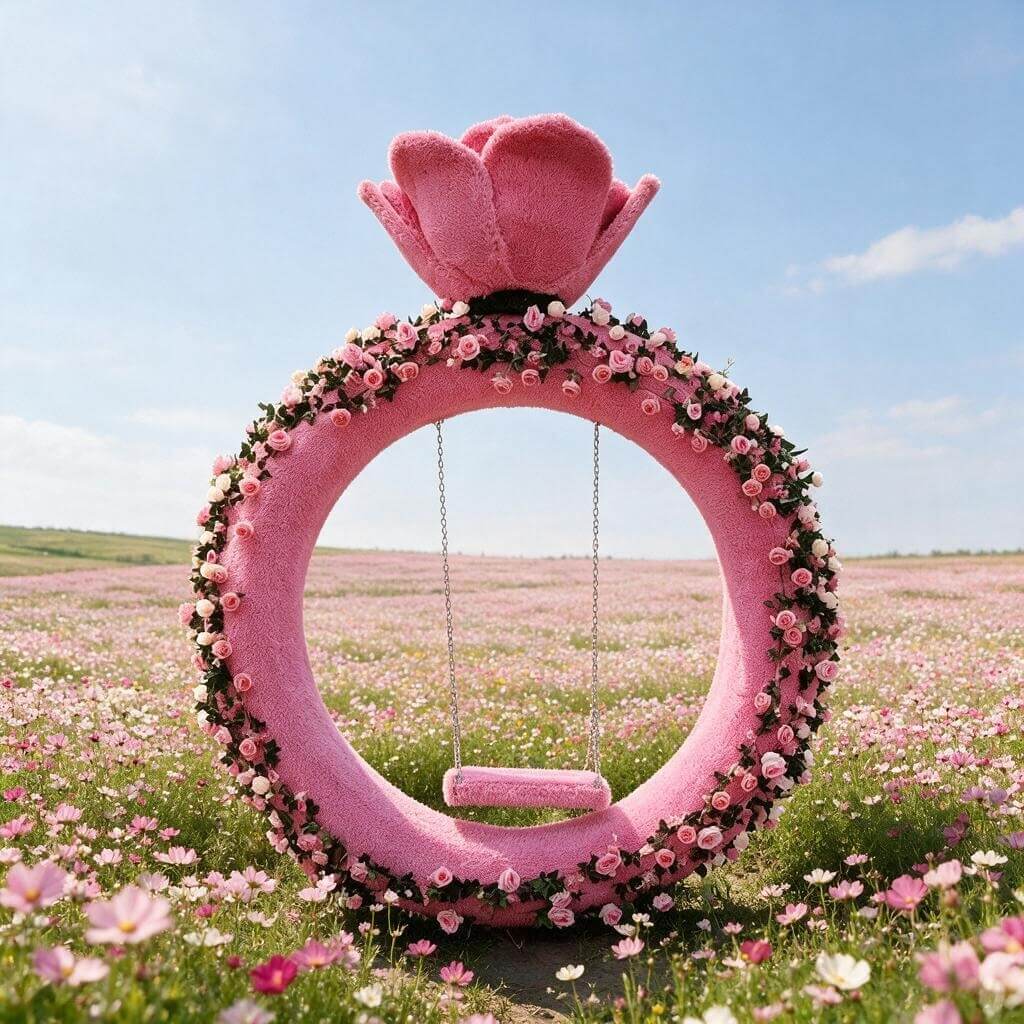 Artificial grass flower swing photo prop for park landscape decoration