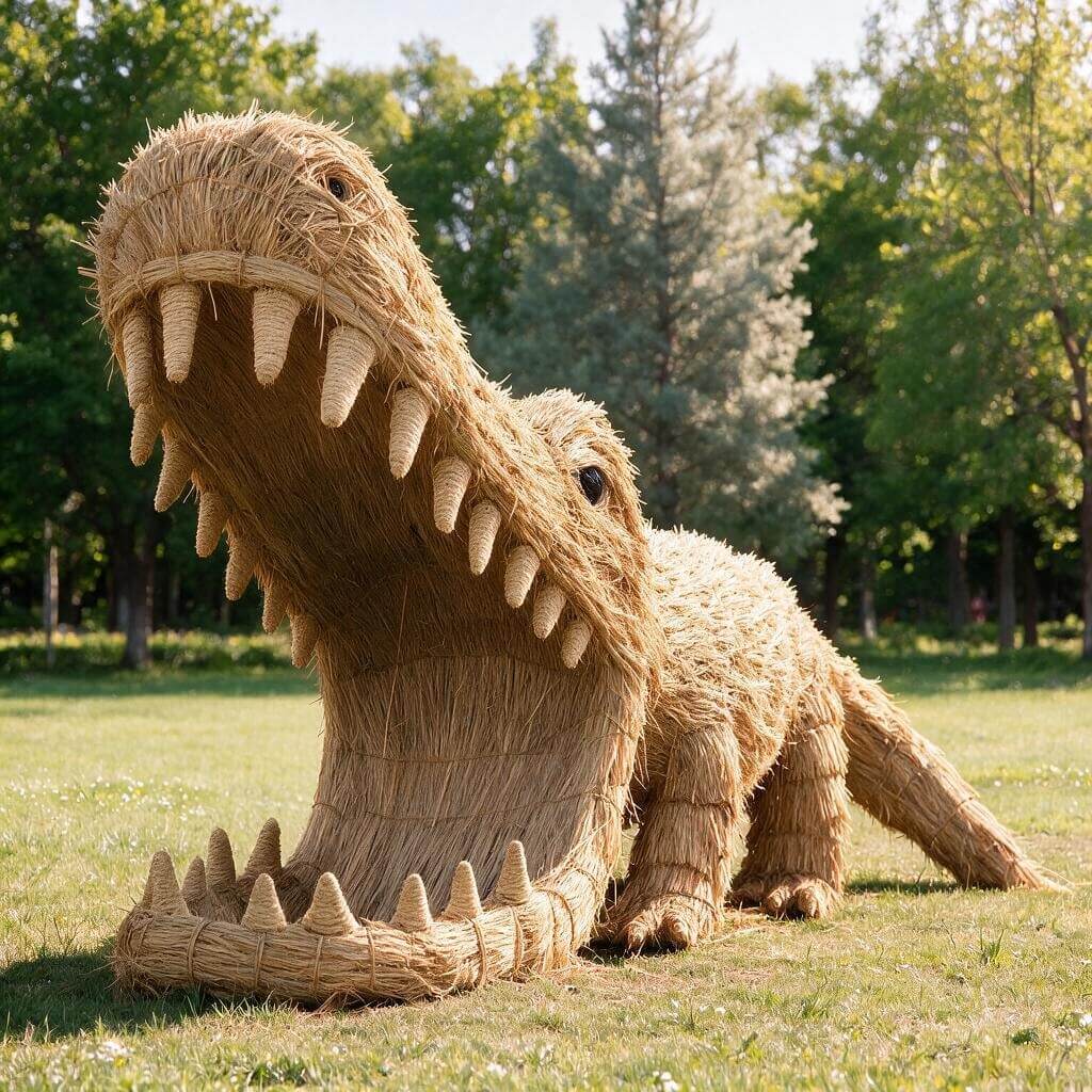 Straw crocodile sculpture for outdoor park decoration